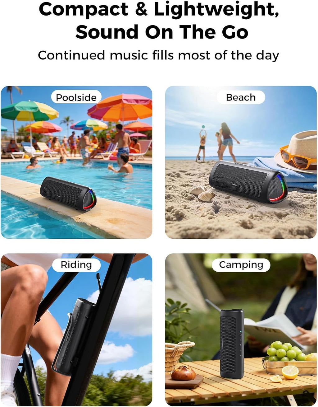 Bluetooth Speaker with HD Sound, Portable Wireless, IPX5 Waterproof, up to 20H Playtime, TWS Pairing, BT5.3, for Home/Party/Outdoor/Beach, Electronic Gadgets, Birthday Gift (Black)
